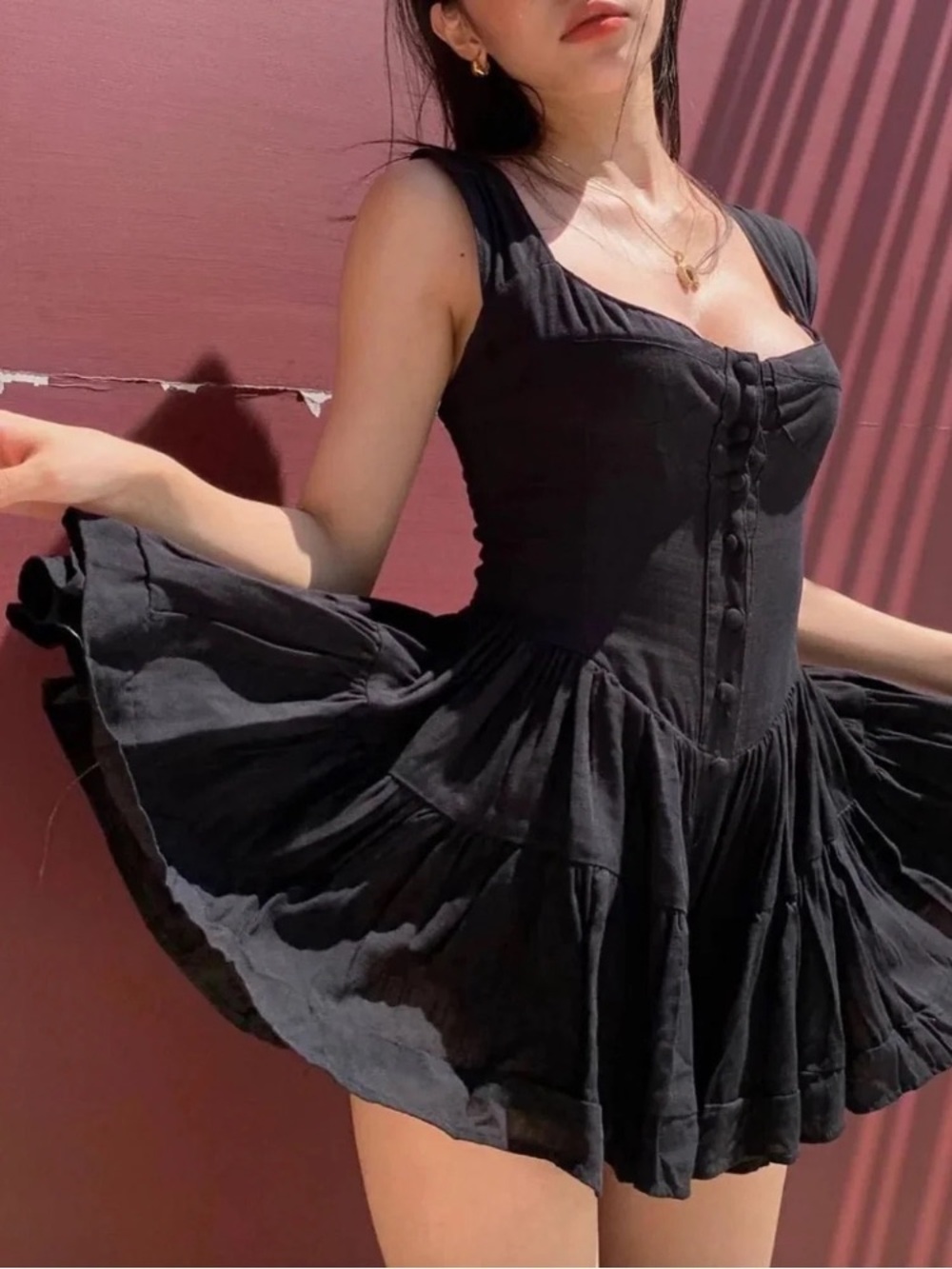 Vanessa Mooney Black Button Romper